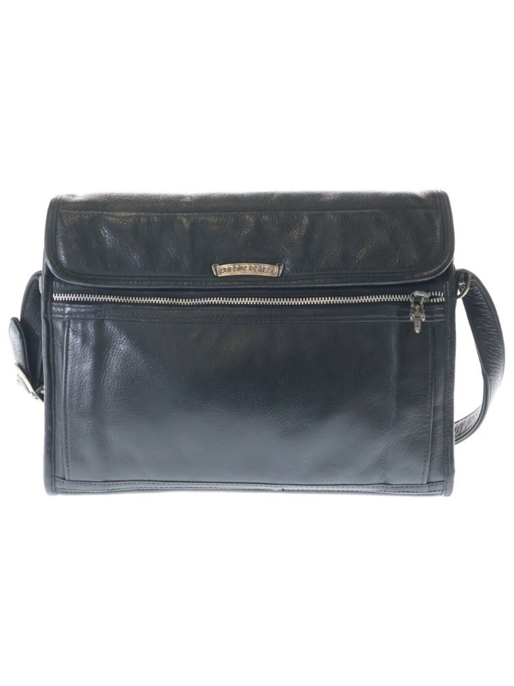 Chrome Hearts Laptop Leather Scroll Label Shoulder Bag Black